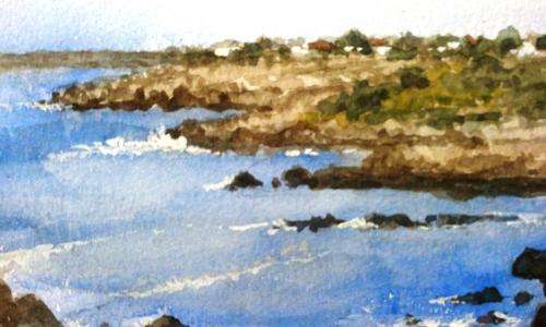 FRAMED ORIGINAL WATER COLOR PAINTING,  SEA SCAPE, HERMANUS BY ELIZABETH 1992