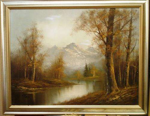 FRAMED ORIGINAL OIL ON BOARD, RIVER SCENE AND FORSTRY SIGNED BY ARTIST
