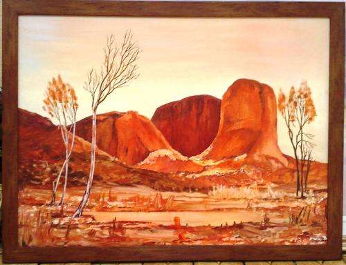 FRAMED ORIGINAL ACRYLIC ON BOARD CANVAS, DESERT LANDSCAPE BY OLIVE R