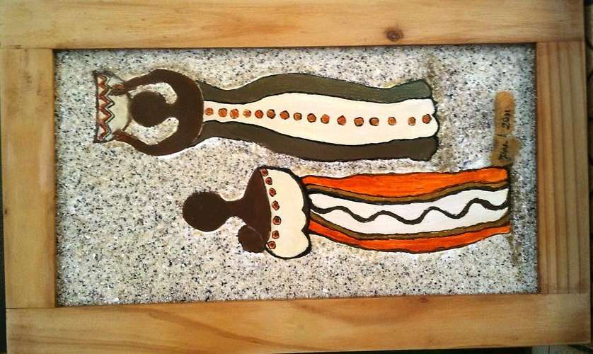 FRAMED ORIGINAL ACRYLIC, TWO AFRICAN WOMAN BY DINA BURGER