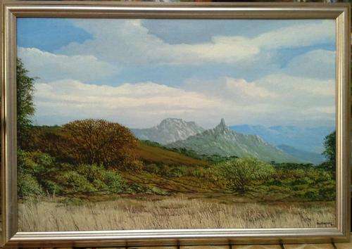 FRAMED ORIGINAL OIL ON CANVAS BOARD (MOUNTAIN LANDSCAPE) BY ARTIST DON ANDERSON 1985