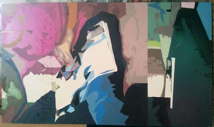 MASSIVE ORIGINAL OIL STRETCHED CANVAS (ABSTRACT ART) "INTO THE WOODS" BY ARTIST "STRUT"