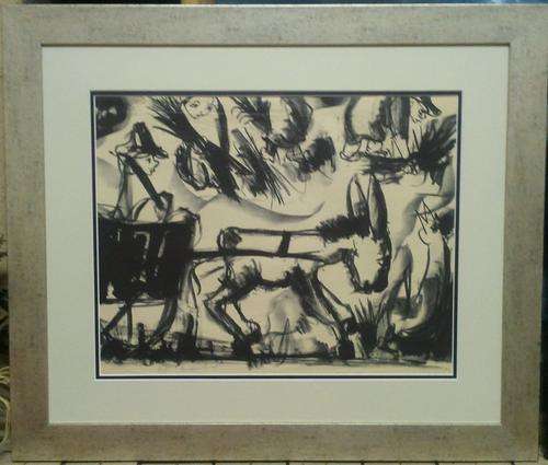 FRAMED FRANS KLAERHOUT ETCHING, "GO DONKEY GO"  THE ETCHING WAS SIGNED AGAIN BY KLAERHOUT