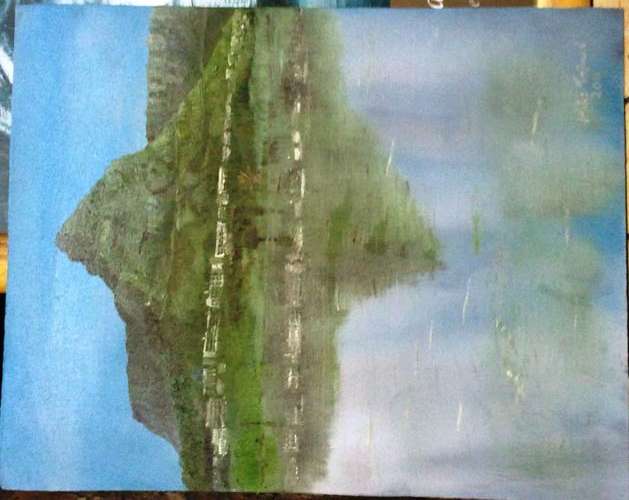 MIKE TALJAARD ORIGINAL OIL PAINTING ON BOARD CANVAS (DEVIL'S PEAK FROM BLACK RIVER )