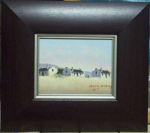 FRAMED ORIGINAL ACRYLIC ON BOARD CANVAS (3 HOUSES BY DARYN PERRINS)