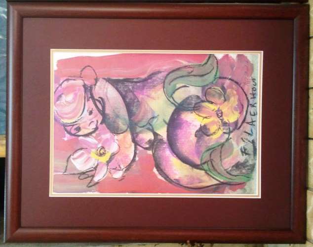 FRAMED FRANS CLAERHOUT PRINT, "IN MY RED GARDEN"  THE PRINT WAS SIGNED AGAIN BY CLAERHOUT