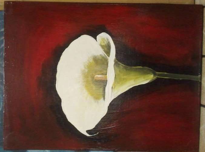 OIL ON BLOCKED CANVAS (STILL LIFE: ARUM M1) SIGNED BY ARTIST MARIE