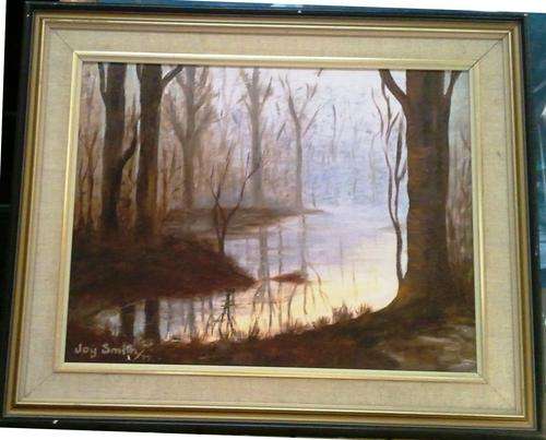 FRAMED ORIGINAL ACRYLIC ON BOARD CANVAS (FOREST AND TREES) SIGNED BY ARTIST JOY SMITH 1977