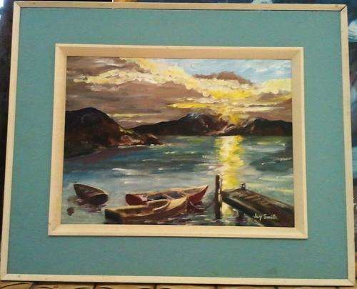 FRAMED ORIGINAL ACRYLIC ON BOARD CANVAS (SEA SCAPE) SIGNED BY ARTIST JOY SMITH