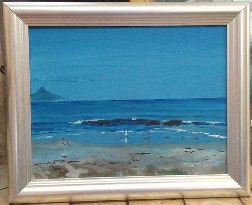 FRAMED MIKE TALJAARD ORIGINAL OIL PAINTING ON BOARD CANVAS ( BLOUBERG, LIONS HEAD IN THE DISTANCE)