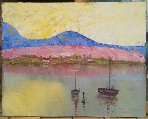 MIKE TALJAARD ORIGINAL OIL PAINTING ON BOARD CANVAS (REFLECTIONS OF BOATS)
