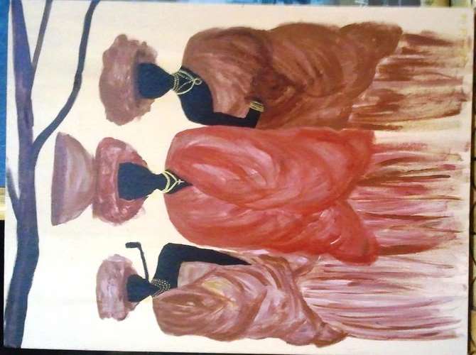 ORIGINAL ACRYLIC ON STRETCHED CANVAS (3 AFRICAN LADIES) SIGNED BY ARTIST INGRID 2006