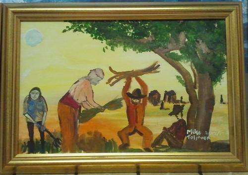 FRAMED MIKE TALJAARD ORIGINAL OIL ON BOARD CANVAS (IF YOU ARE POOR, STOP BEING LAZY AND WORK)