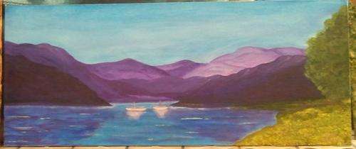 ORIGINAL PAINTING ON BOARD CANVAS (LOCKY MOUNTAN AND LAKE)