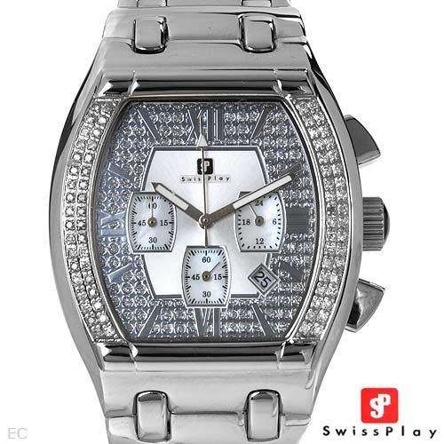 ***R30000*** SWISSPLAY Brand New Gentlemens Chronograph Date Watch With Genuine Diamonds