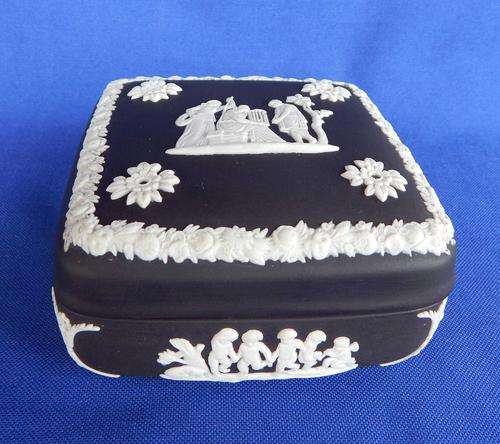 Wedgwood Black Jasperware Square Lidded Trinket Box