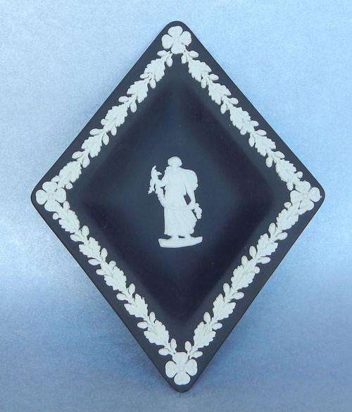 Wedgwood Black Jasperware "Maternal Affection" Diamond Shaped Pin Dish