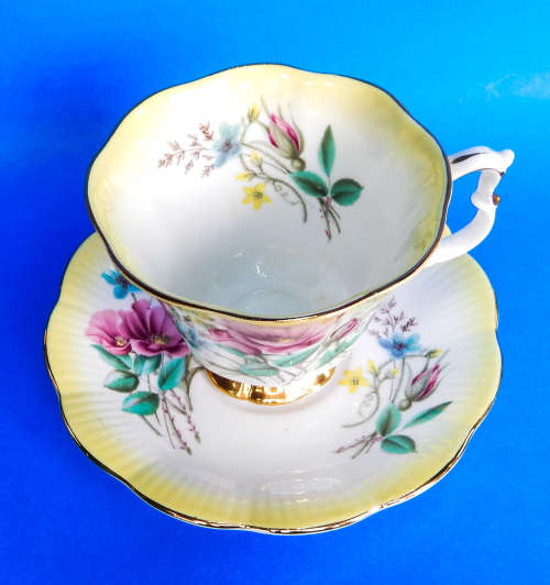 Royal Albert " Floral Harlequin " Yellow Duo Pattern # 4376 - Made In England