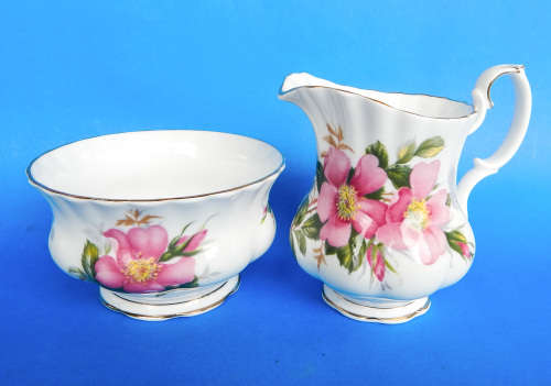 Royal Albert  " Prairie Rose "  Milk Jug/Creamer And Sugar Bowl - Small Size - Made In England
