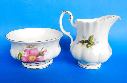 Royal Albert  " Prairie Rose "  Milk Jug/Creamer And Sugar Bowl - Small Size - Made In England
