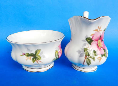 Royal Albert  " Prairie Rose "  Milk Jug/Creamer And Sugar Bowl - Small Size - Made In England