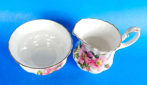 Royal Albert  " Prairie Rose "  Milk Jug/Creamer And Sugar Bowl - Small Size - Made In England