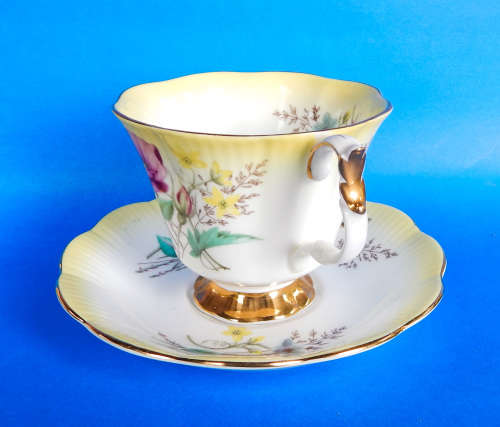 Royal Albert " Floral Harlequin " Yellow Duo Pattern # 4376 - Made In England