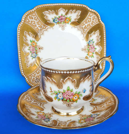 Royal Albert Crown China Rare " ROYALTY GOLD " Trio - Made In England
