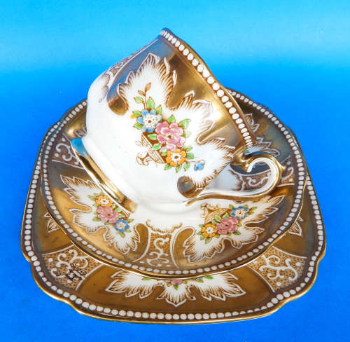 Royal Albert Crown China Rare " ROYALTY GOLD " Trio - Made In England