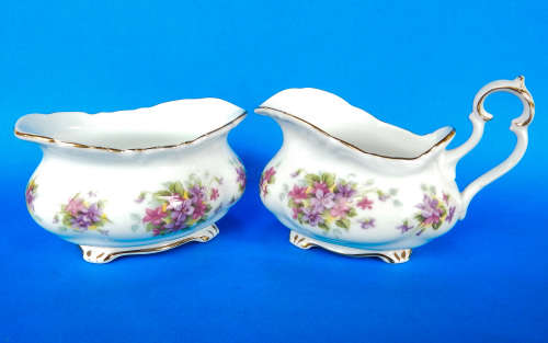 Royal Albert  " VIOLETTA "  Creamer/Milk Jug And Sugar Bowl - Victoria Shape - Made In England
