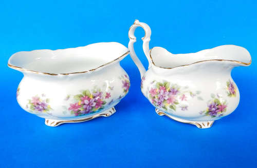 Royal Albert  " VIOLETTA "  Creamer/Milk Jug And Sugar Bowl - Victoria Shape - Made In England
