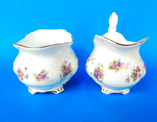 Royal Albert  " VIOLETTA "  Creamer/Milk Jug And Sugar Bowl - Victoria Shape - Made In England
