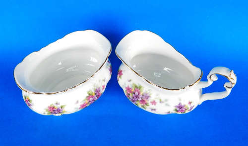 Royal Albert  " VIOLETTA "  Creamer/Milk Jug And Sugar Bowl - Victoria Shape - Made In England