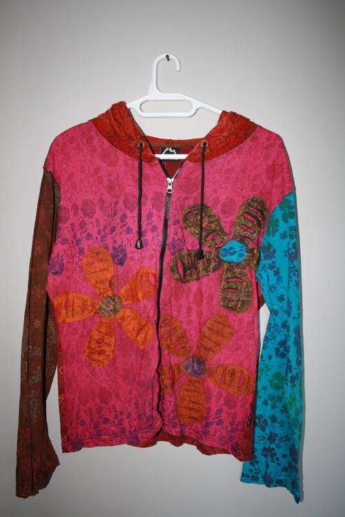 Jacket with hoodie. Zip up. Funky/Hippie