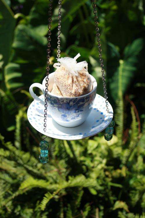 Tea Cup Bird feeders / Blue and White
