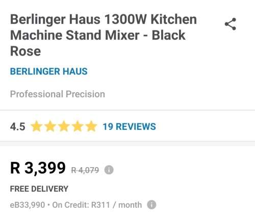 Berlinger Haus 1300W Kitchen Machine Stand Mixer - Black Rose