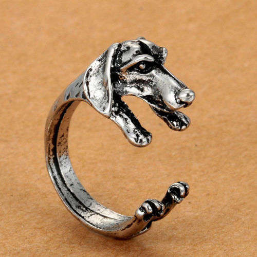 *** DACHSHUND SILVERTONE RESIZABLE ALLOY RING ***
