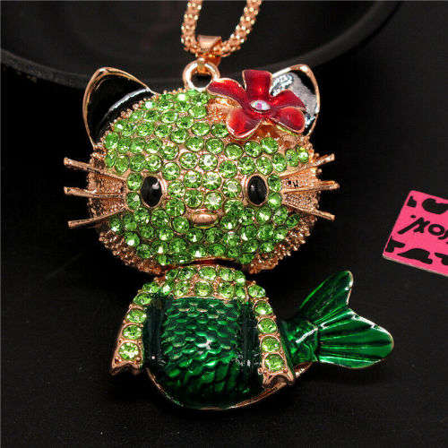 CUTE MERMAID KITTY ENAMEL /RHINESTONE NECKLACE