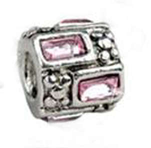 *** 925 SILVER BARREL BEAD WITH 6 PINK STONES  ***