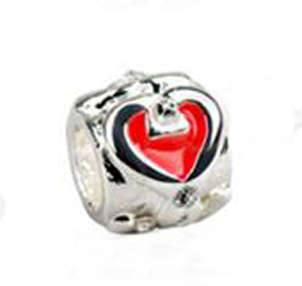 *** 925 SILVER  BEAD WITH RED HEART  ***