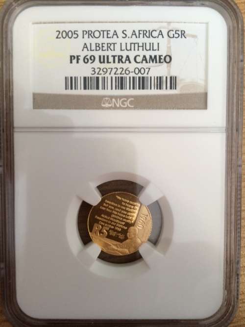 2005 Protea S.Africa R5 ALBERT LUTHULI PF69 ULTRA CAMEO 1/10oz gold