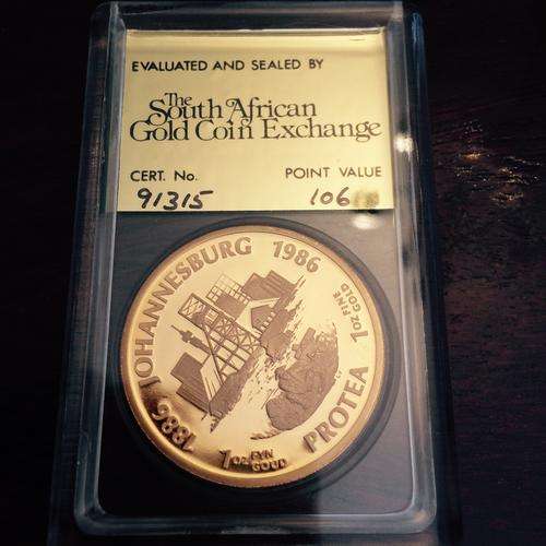 1986 Jhb Protea 1oz 24ct.Highest point value proof unc coin