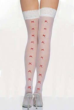 White ribbon thigh high stockings