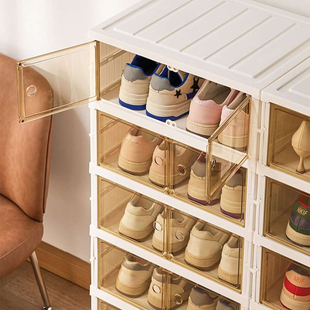 Foldable Shoe Rack Organizer For Closet 12-24 Pairs Plastic Collapsible Shoes