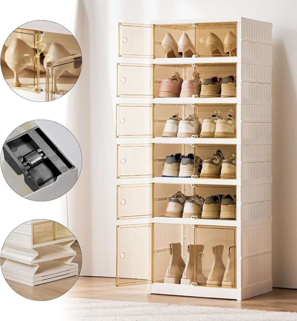 Foldable Shoe Rack Organizer For Closet 12-24 Pairs Plastic Collapsible Shoes