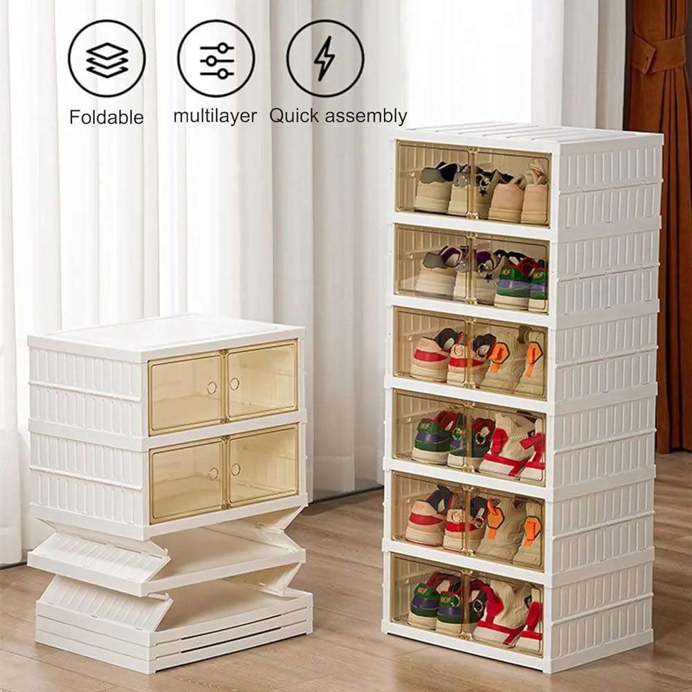 Foldable Shoe Rack Organizer For Closet 12-24 Pairs Plastic Collapsible Shoes