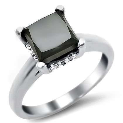 Certified 1.00Cts Princess Cut Real & Natural Black Diamond Designer Engagement Ring.
