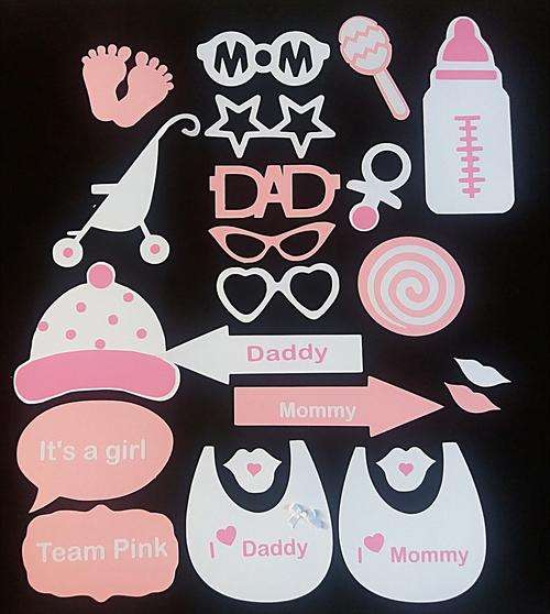 Baby Shower Photo Booth Prop Pink and White On A Stick Mask 21 Pieces