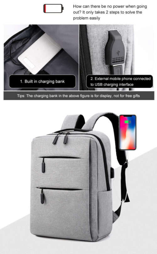 15 Inch Laptop Backpack Casual School Bag with External Charging USB Port + 2 Small Bags