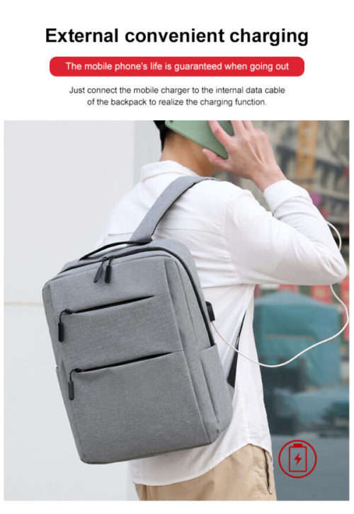 15 Inch Laptop Backpack Casual School Bag with External Charging USB Port + 2 Small Bags